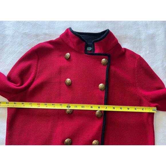 Lauren Ralph Lauren Red Knit Military Double Breasted Sweater Cardigan Sz Large - Picture 14 of 16